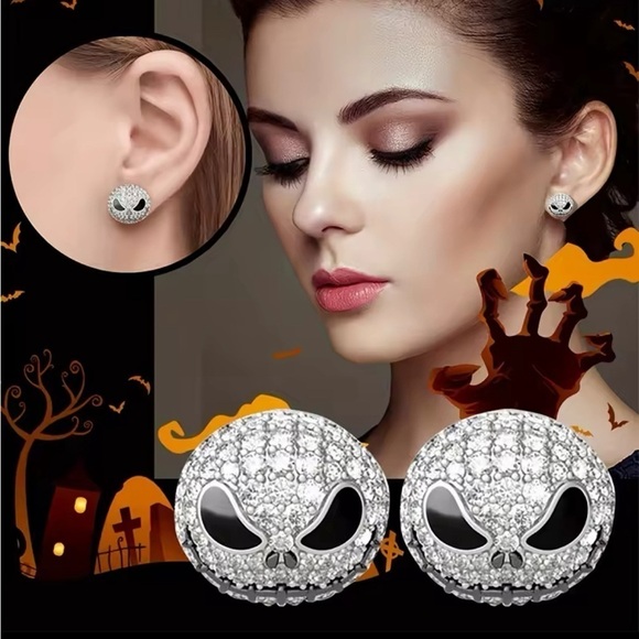 Disney Jewelry - Silver Iced Out Nightmare Before Christmas Jack Skellington Stud Earrings